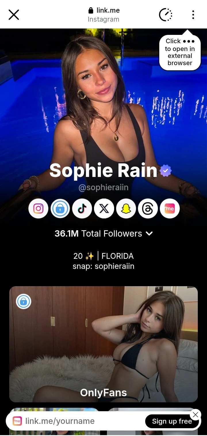 Sophie Rain public link.me hub screenshot used as the link hub step in the checked route pattern.