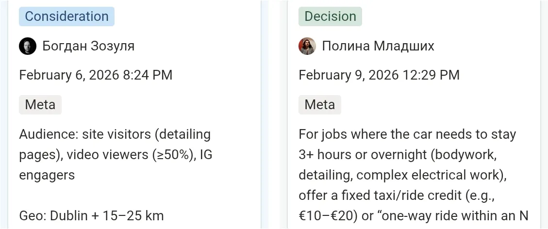 Example of a project page in Notion